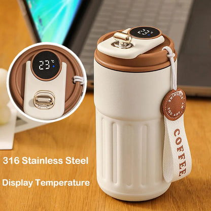 450Ml Thermos Bottle Smart Display Temperature 316 Stainless Steel Vacuum Cup Office Coffee Cup Business Portable Thermal Mug